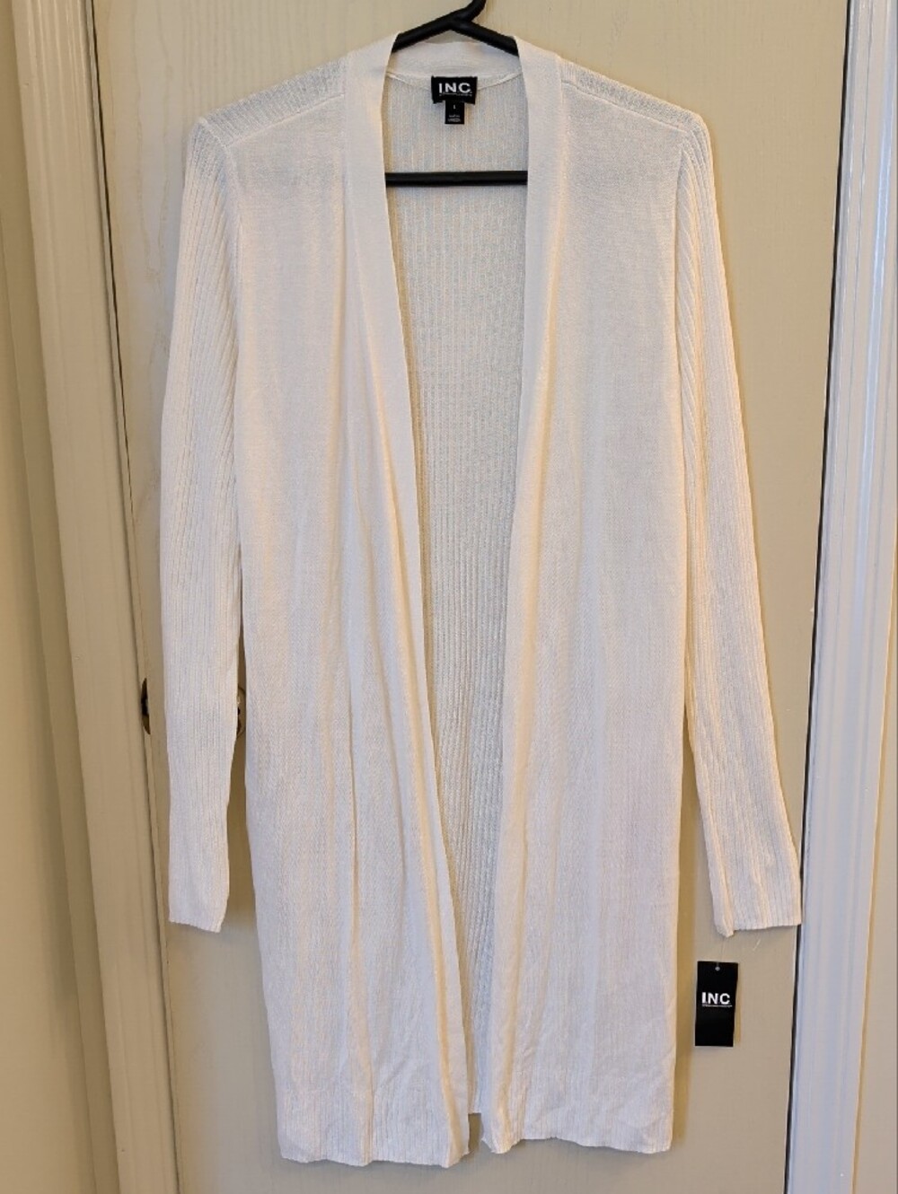 INC Int’l Concepts Cream Longline Cardigan Size L NWT Lightweight Rayon Duster - Picture 4 of 13